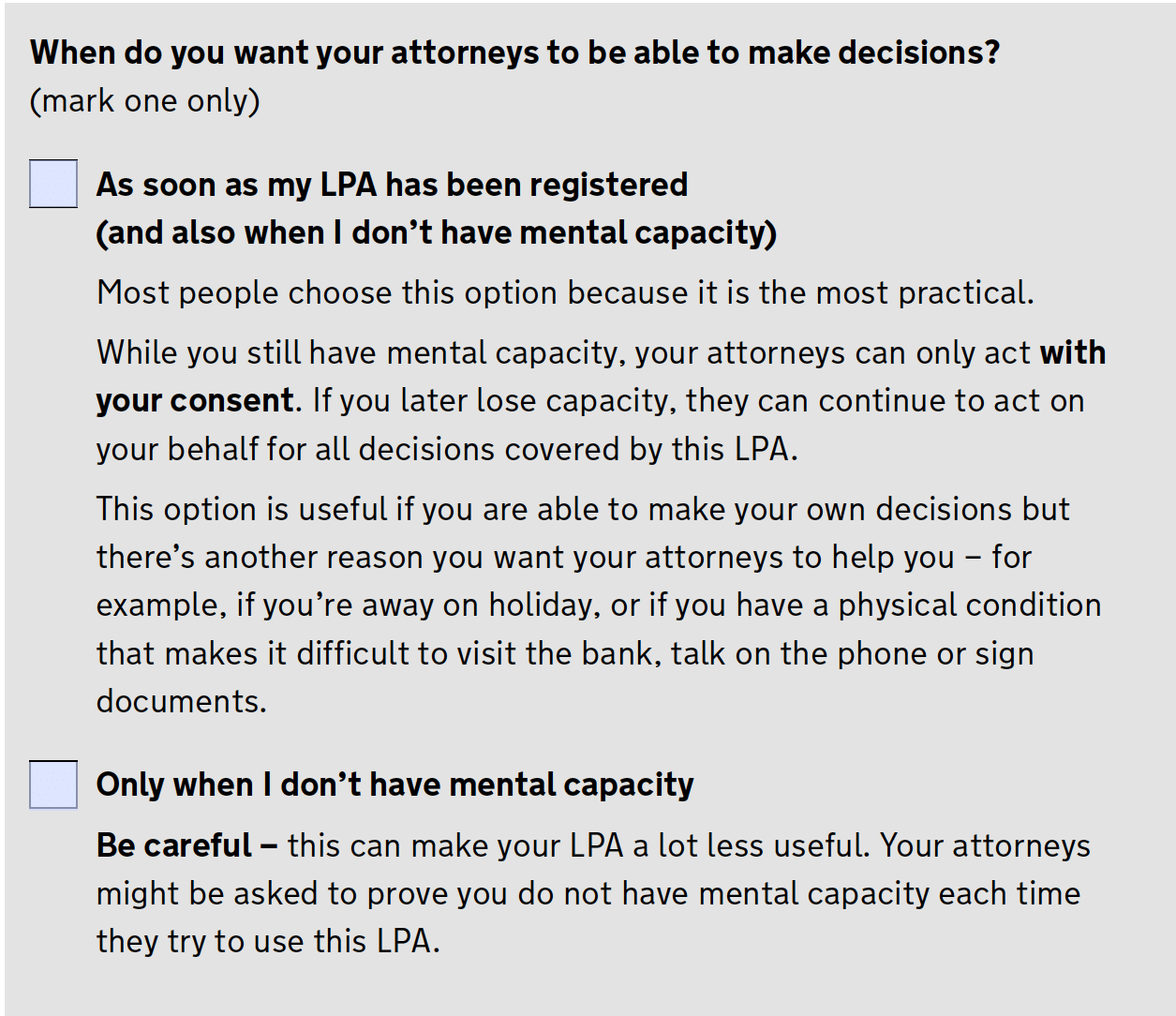 LPA Check box for capacity